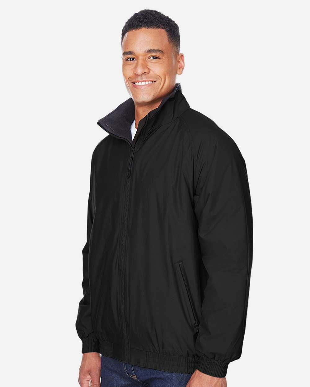 Unisex Fleece Lined Nylon Jacket - OnModelSide - B287B9502 - Black/ Black