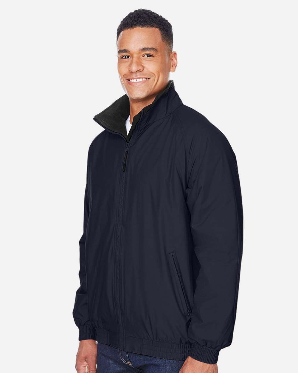 Unisex Fleece Lined Nylon Jacket - OnModelSide - B287B9652 - Navy/ Black