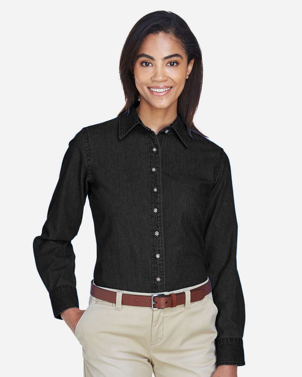 Women's Denim Shirt - OnModelFront - B250B9503 - Washed Black