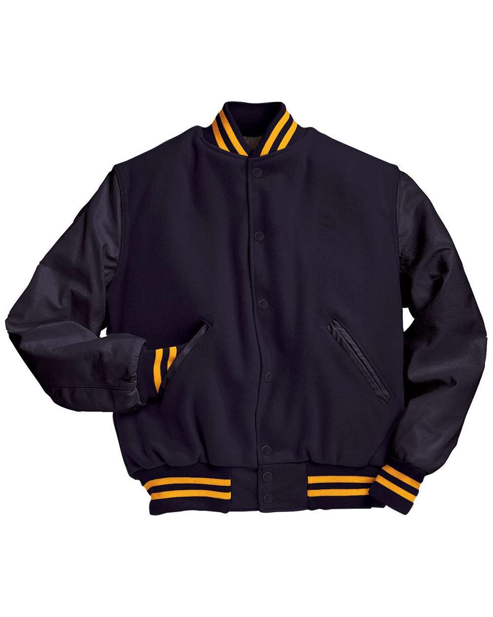 Men's Varsity Wool Jacket - Front - B14964122 - Dark Navy/ Dark Navy/ Light Gold