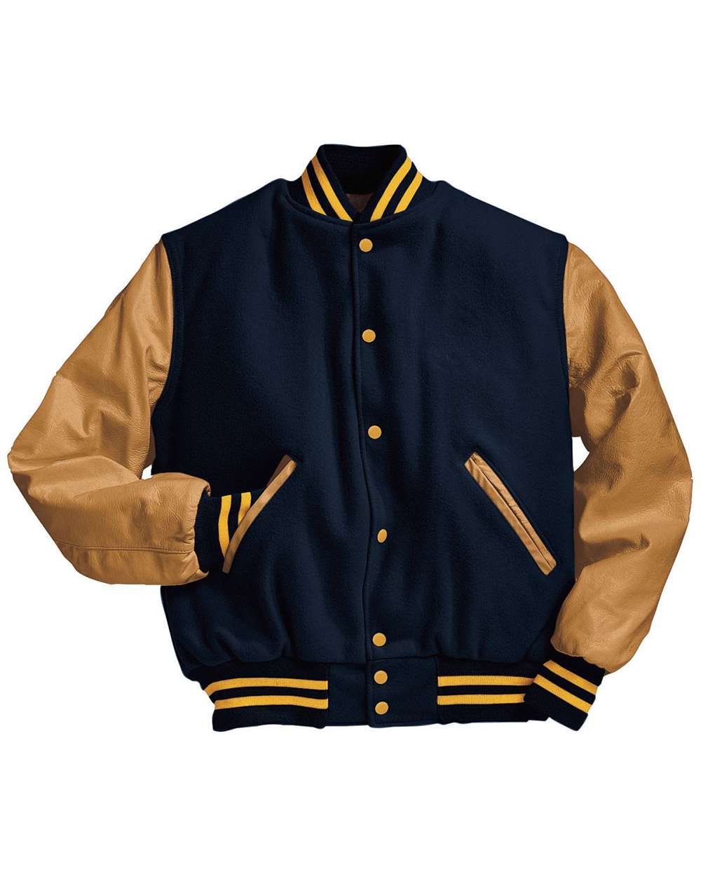 Men's Varsity Wool Jacket - Front - B14964142 - Dark Navy/ Light Gold/ Light Gold