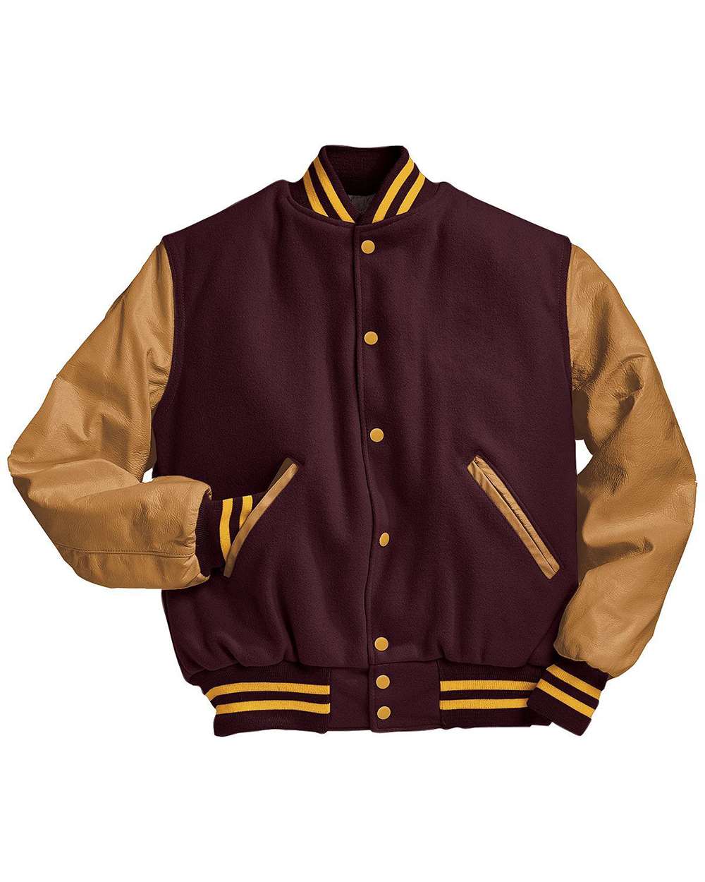 Men's Varsity Wool Jacket - Front - B14964172 - Maroon/ Light Gold