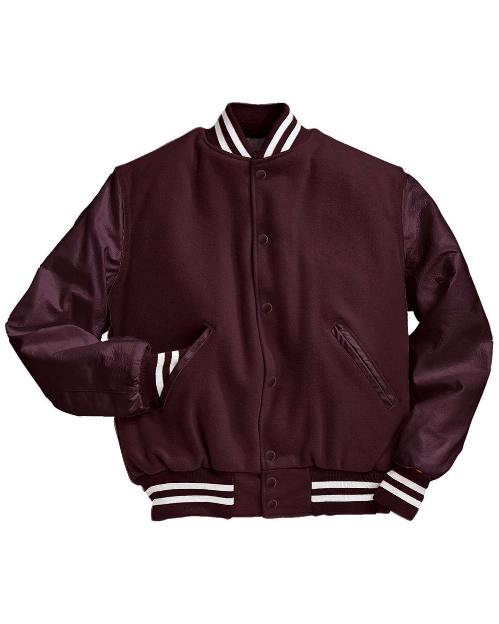 Men's Varsity Wool Jacket - Front - B14964182 - Maroon/ Maroon/ White