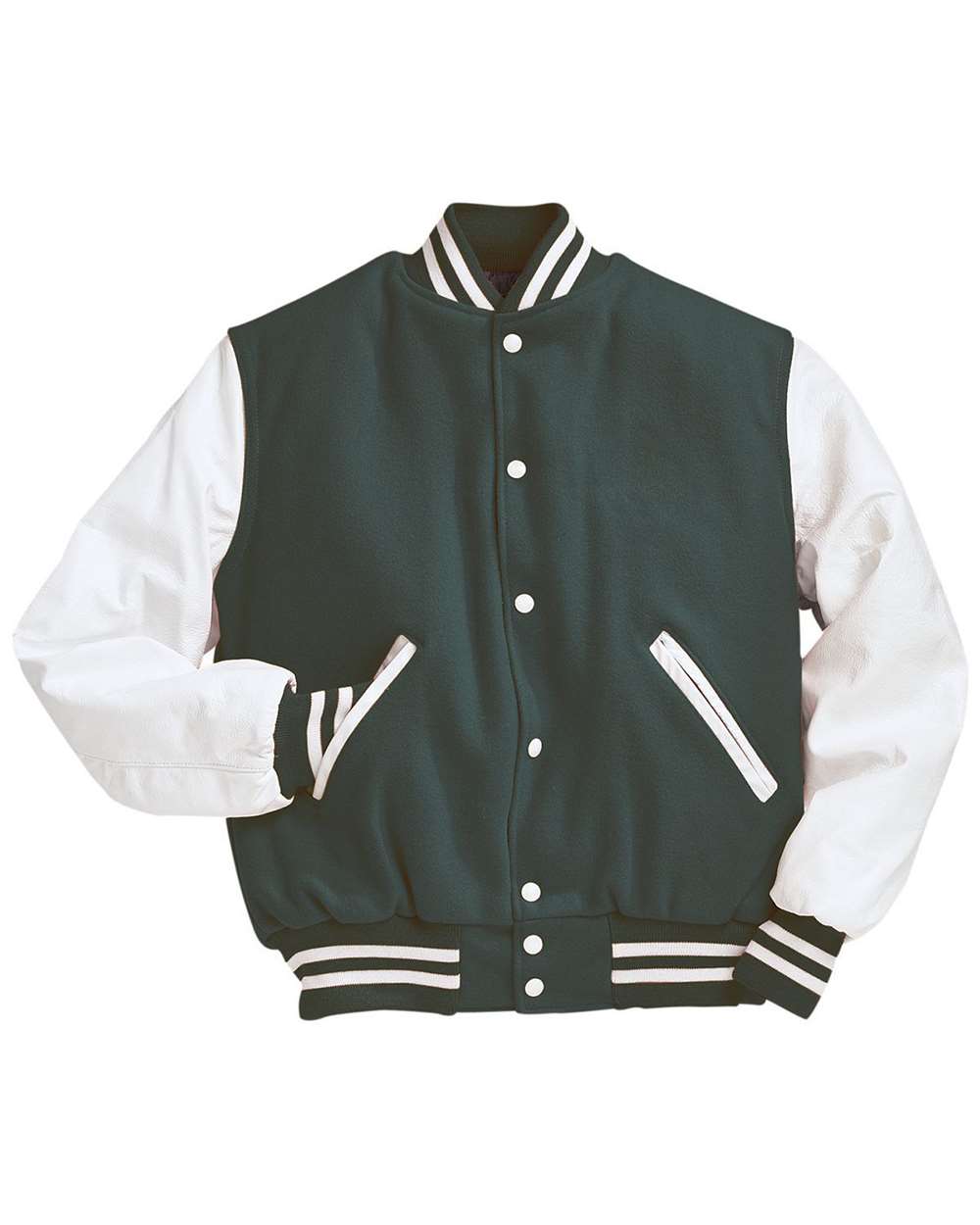 Men's Varsity Wool Jacket - Front - B14964222 - Myrtle/ White