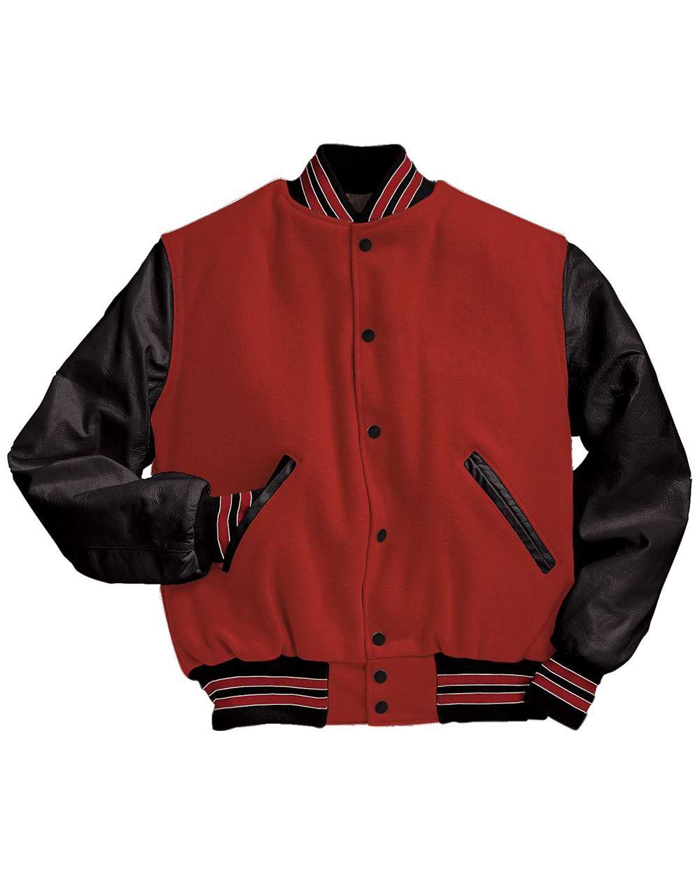 Men's Varsity Wool Jacket - Front - B14964242 - Scarlet/ Black/ Scarlet