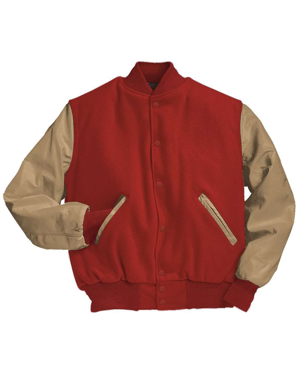 Men's Varsity Wool Jacket - Front - B14964262 - Scarlet/ Cream