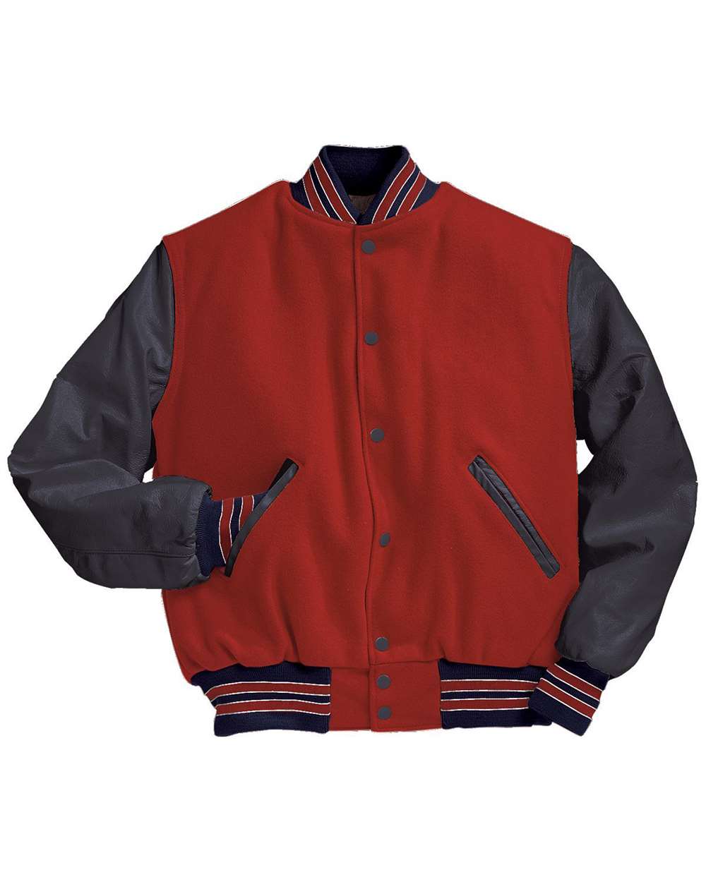 Men's Varsity Wool Jacket - Front - B14964282 - Scarlet/ True Navy/ White