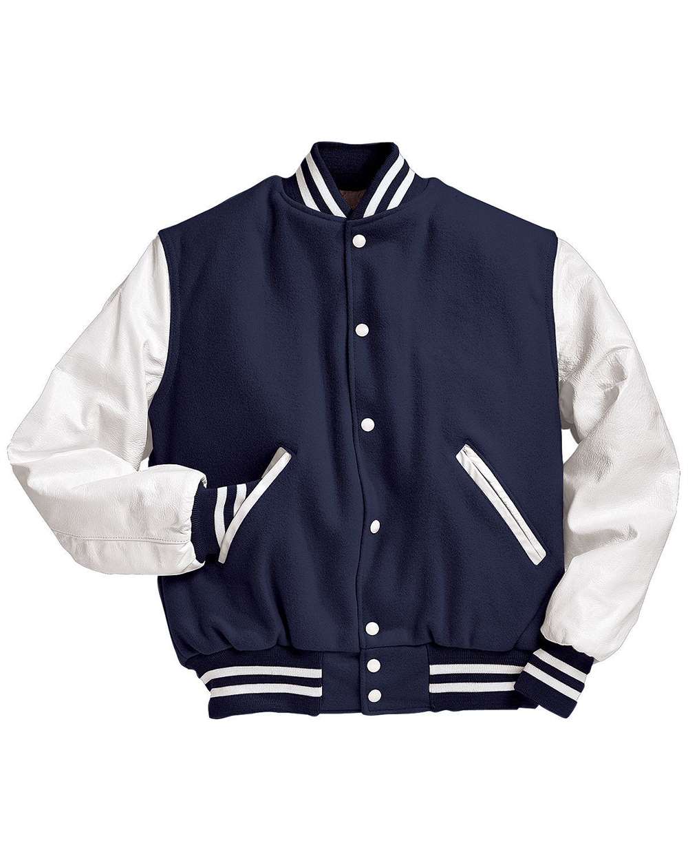 Men's Varsity Wool Jacket - Front - B14964302 - True Navy/ White