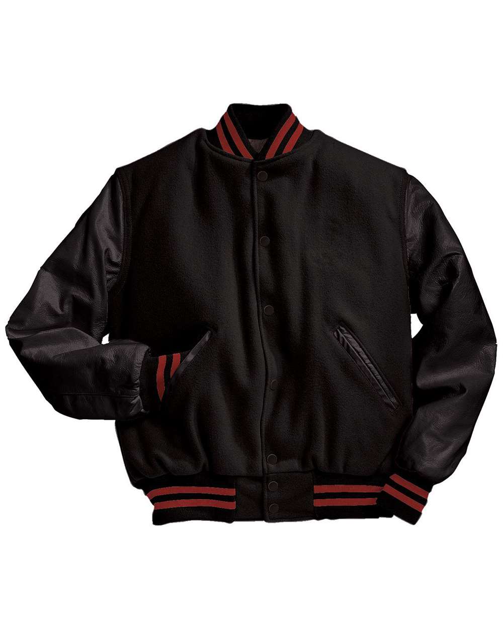 Men's Varsity Wool Jacket - Front - B14964312 - Black/ Black/ Scarlet