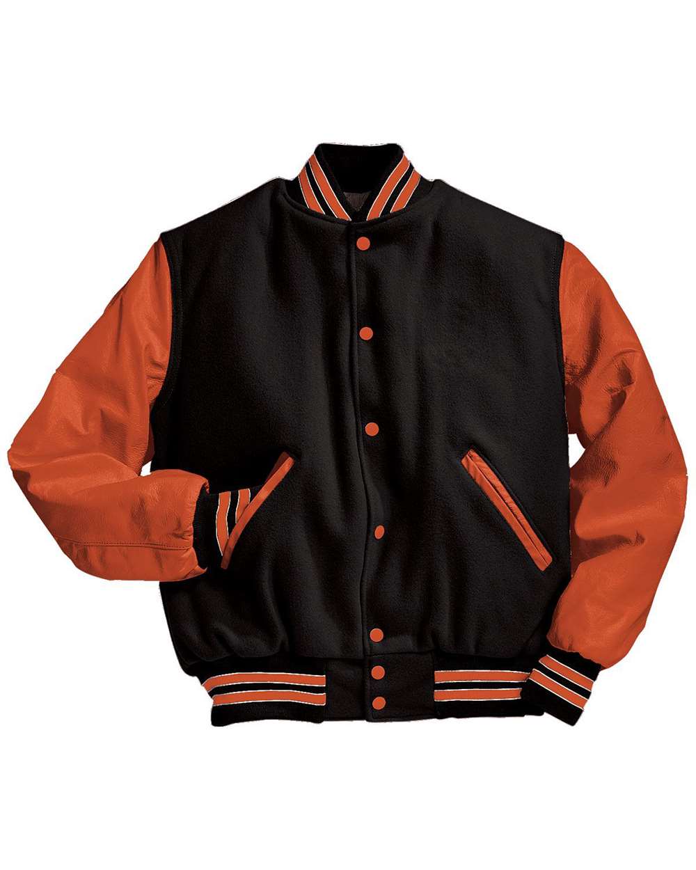 Men's Varsity Wool Jacket - Front - B14964332 - Black/ Burnt Orange/ Burnt Orange