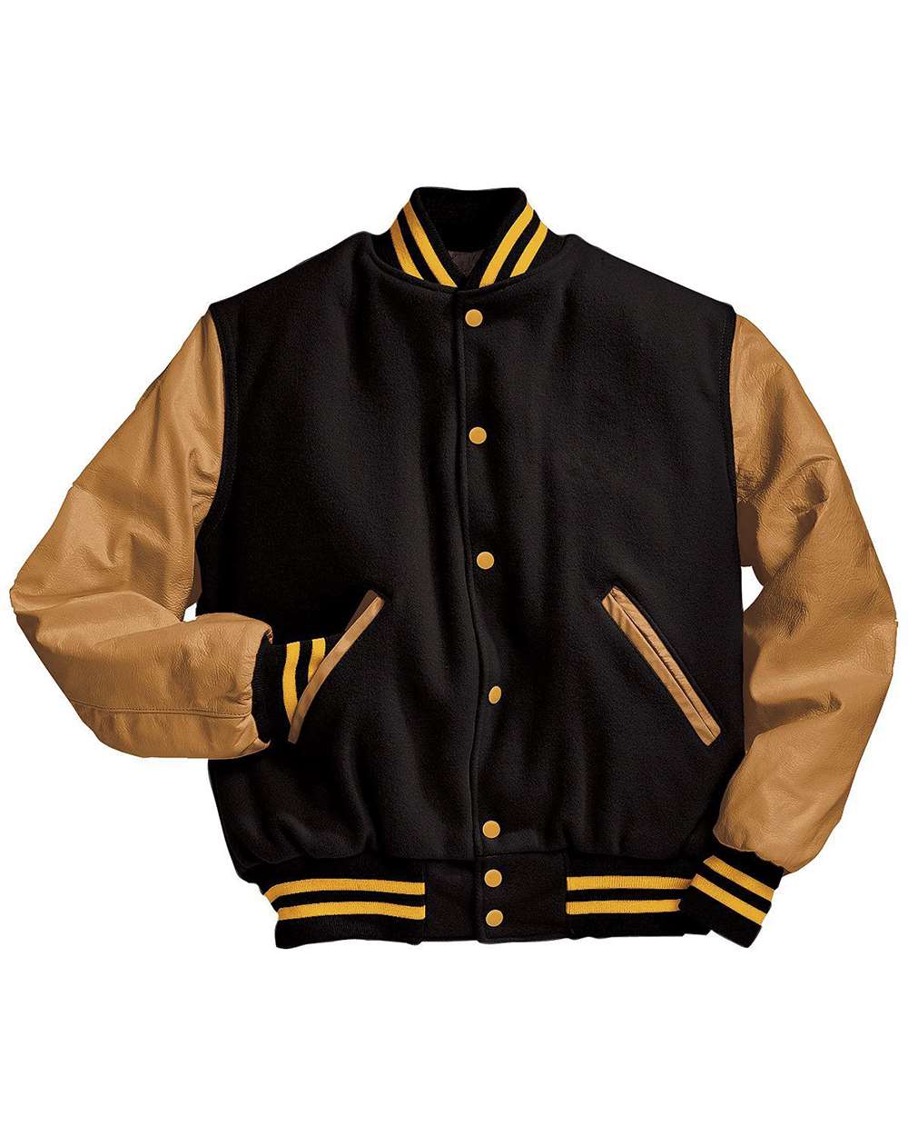 Men's Varsity Wool Jacket - Front - B14964372 - Black/ Light Gold/ Light Gold