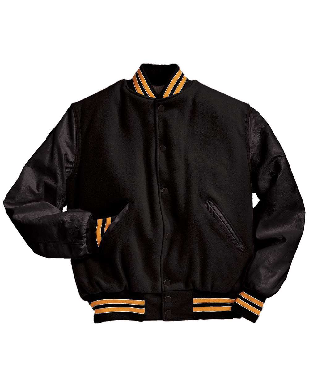 Men's Varsity Wool Jacket - Front - B14964382 - Black/ Light Gold/ White