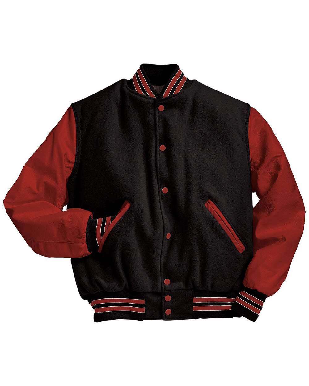 Men's Varsity Wool Jacket - Front - B14964392 - Black/ Scarlet/ Scarlet