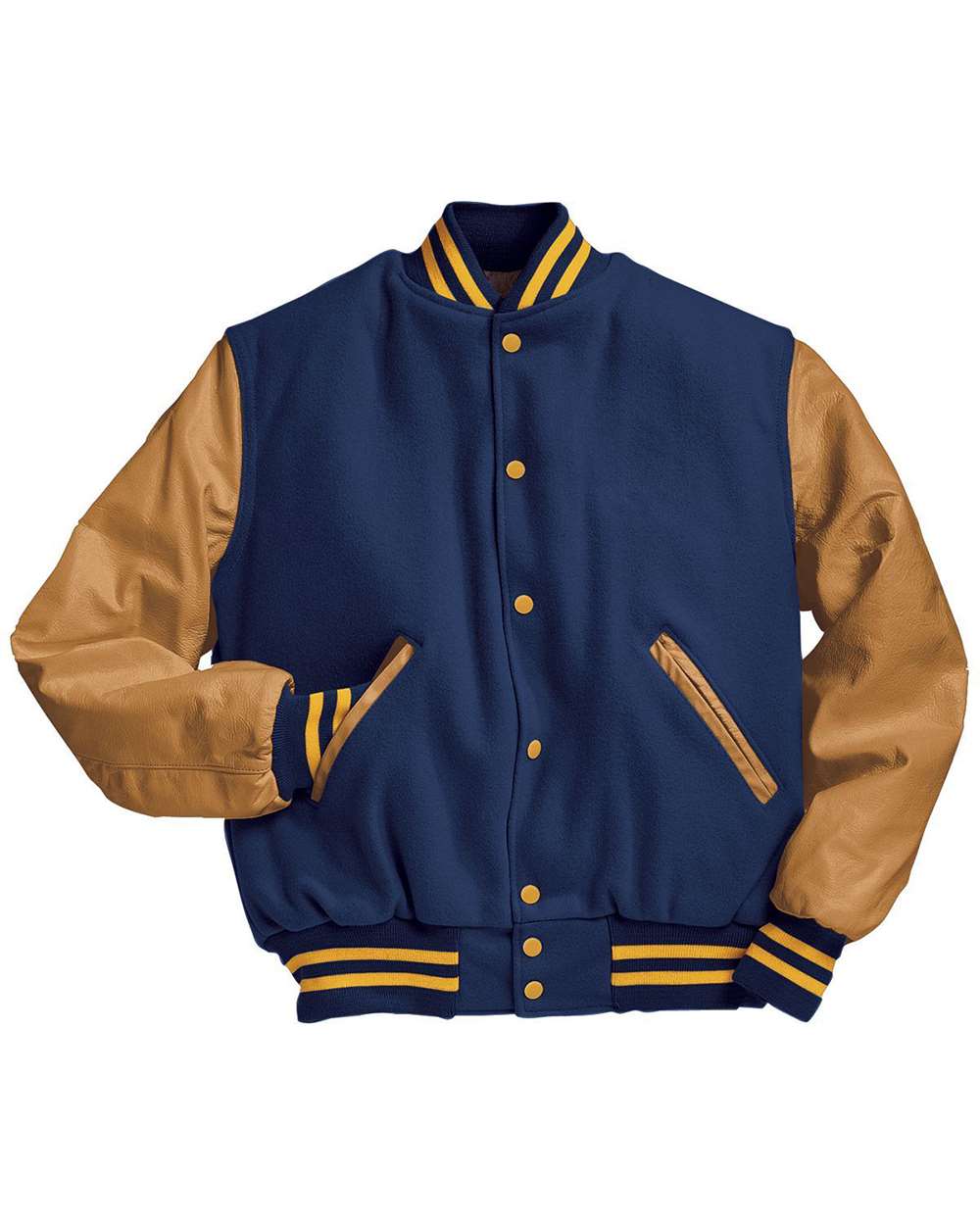 Men's Varsity Wool Jacket - Front - B14964752 - Dark Royal/ Light Gold