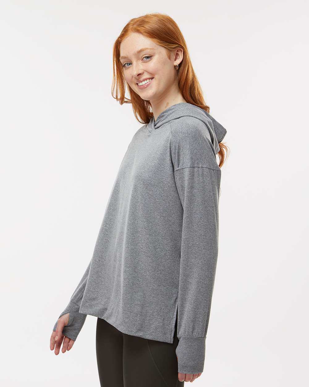 Women's Eco Revive™ Ventura Soft Knit Hooded Sweatshirt - OnModelSide - B32164582 - Grey Heather