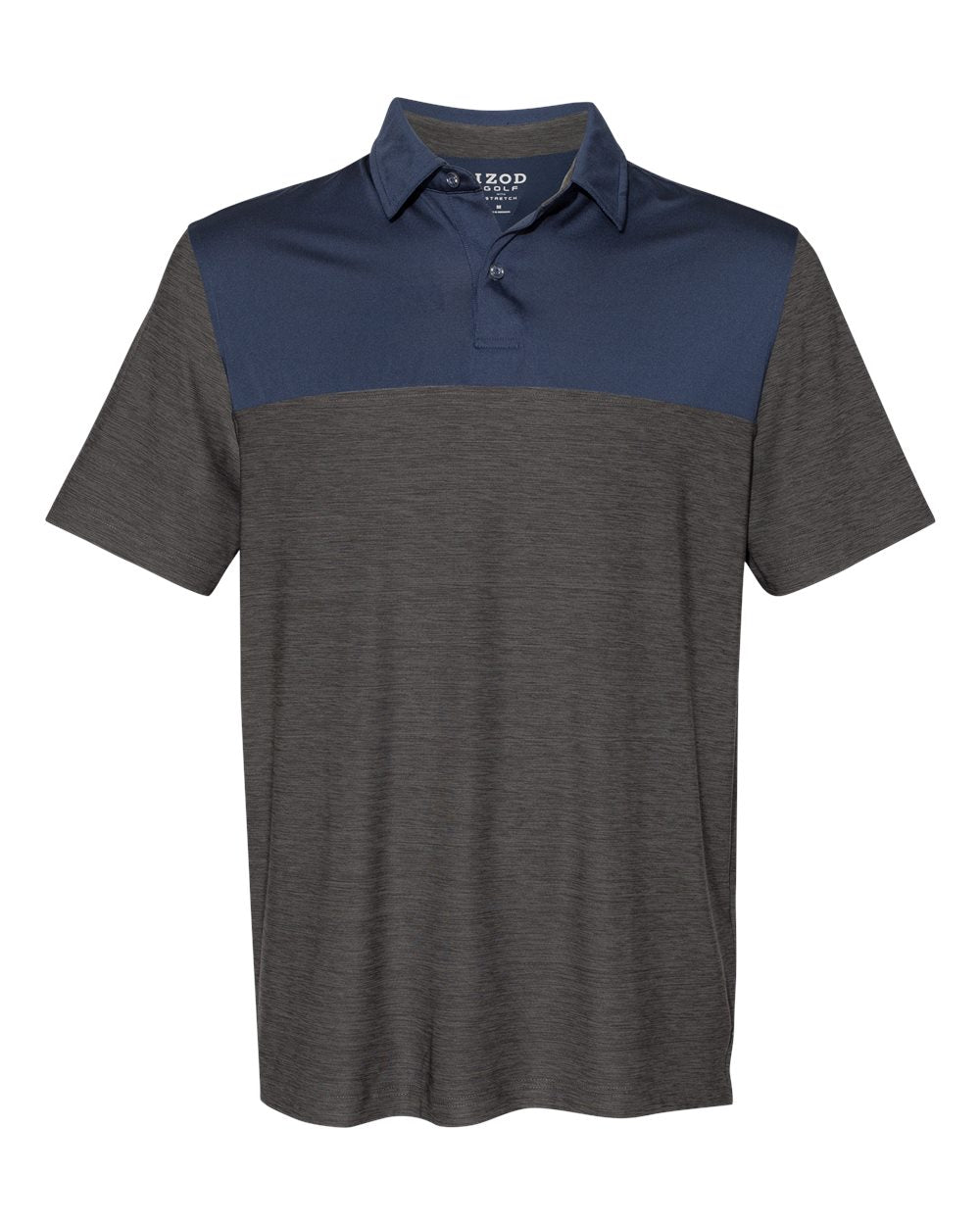Men's Colorblocked Space-Dyed Polo - Front - B12598095 - Asphalt/ Navy