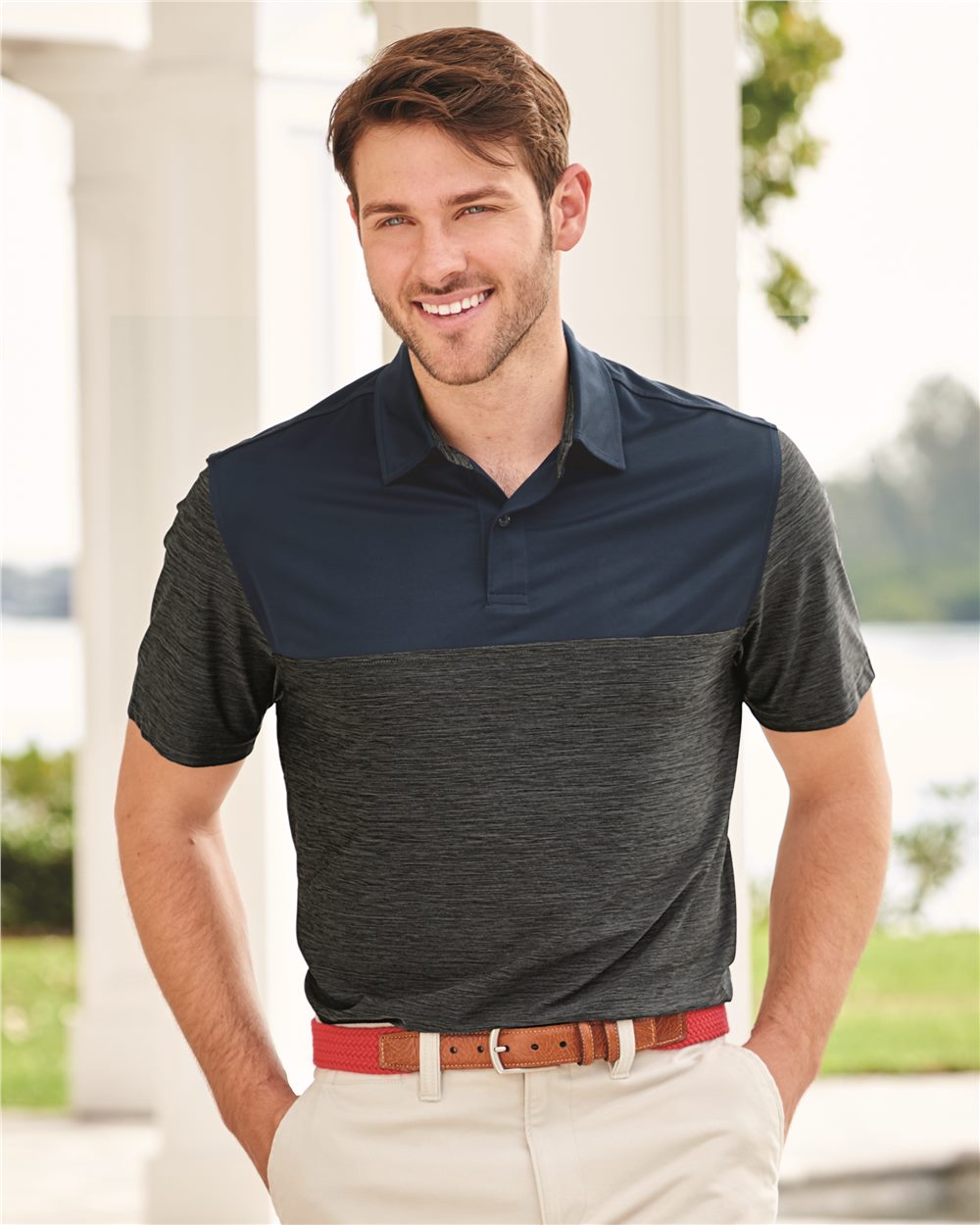 Men's Colorblocked Space-Dyed Polo - styleImage