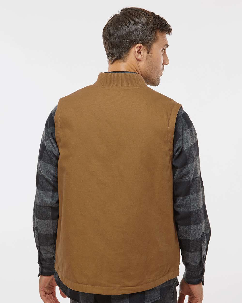 Men's Insulated Canvas Workwear Vest - OnModelBack - B03376552 - Saddle
