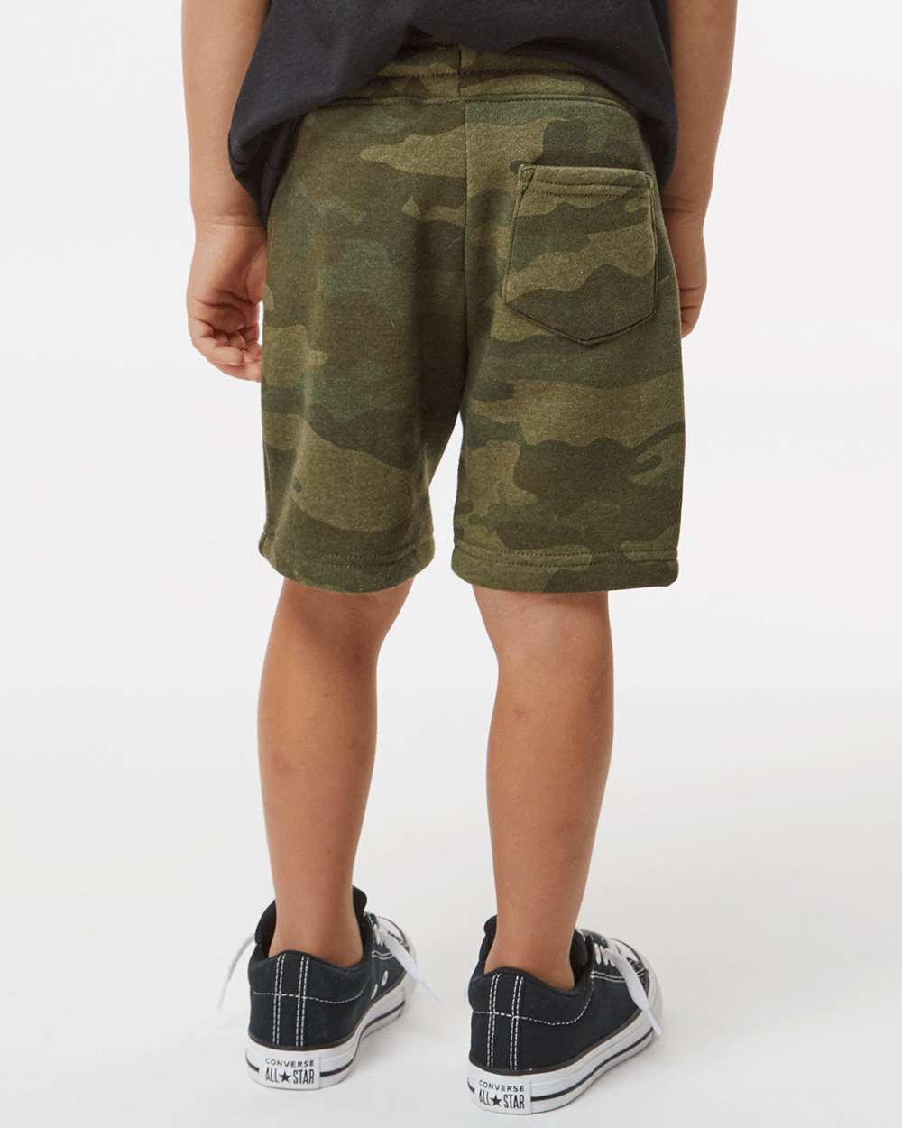 Toddler Lightweight Special Blend Fleece Shorts - OnModelBack - B03976623 - Forest Camo Heather