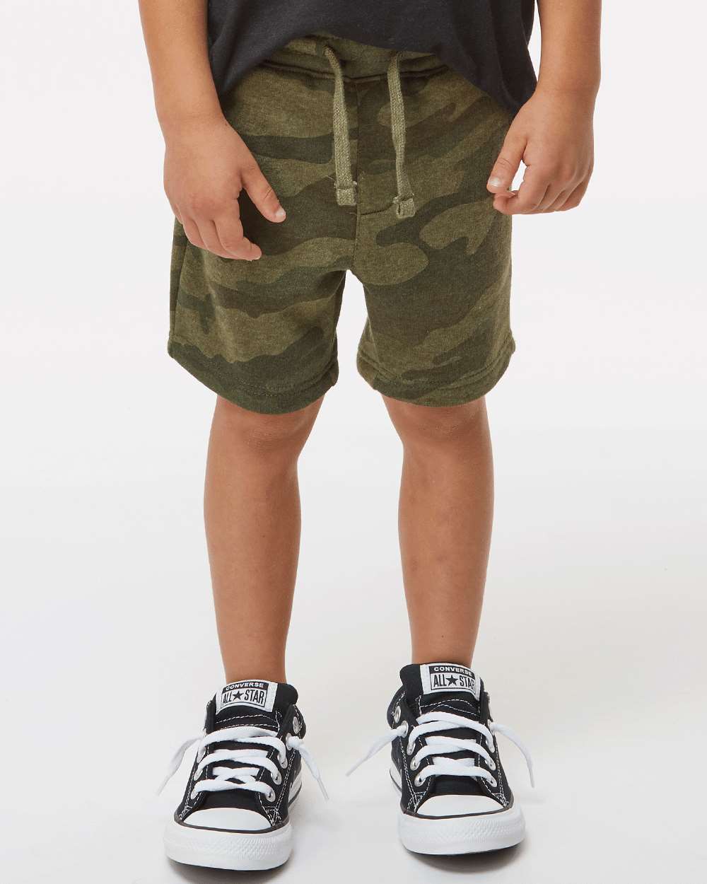 Toddler Lightweight Special Blend Fleece Shorts - OnModelFront - B03976623 - Forest Camo Heather