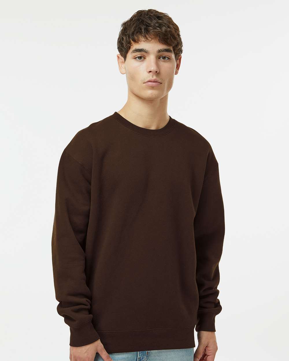 Unisex Heavyweight Crewneck Sweatshirt - OnModelFront - B04076572 - Brown