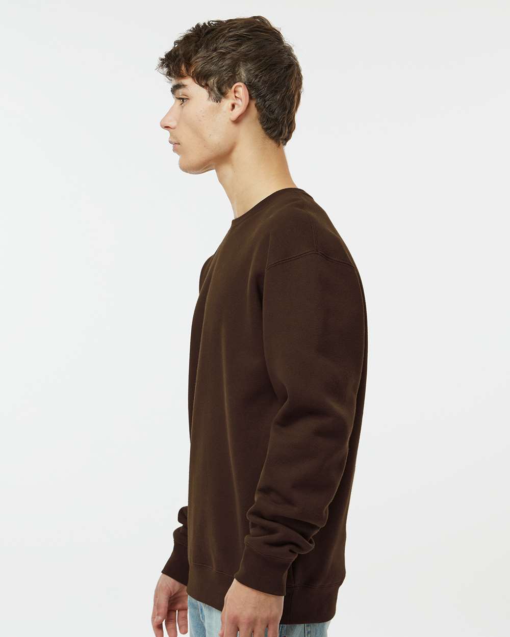 Unisex Heavyweight Crewneck Sweatshirt - OnModelSide - B04076572 - Brown