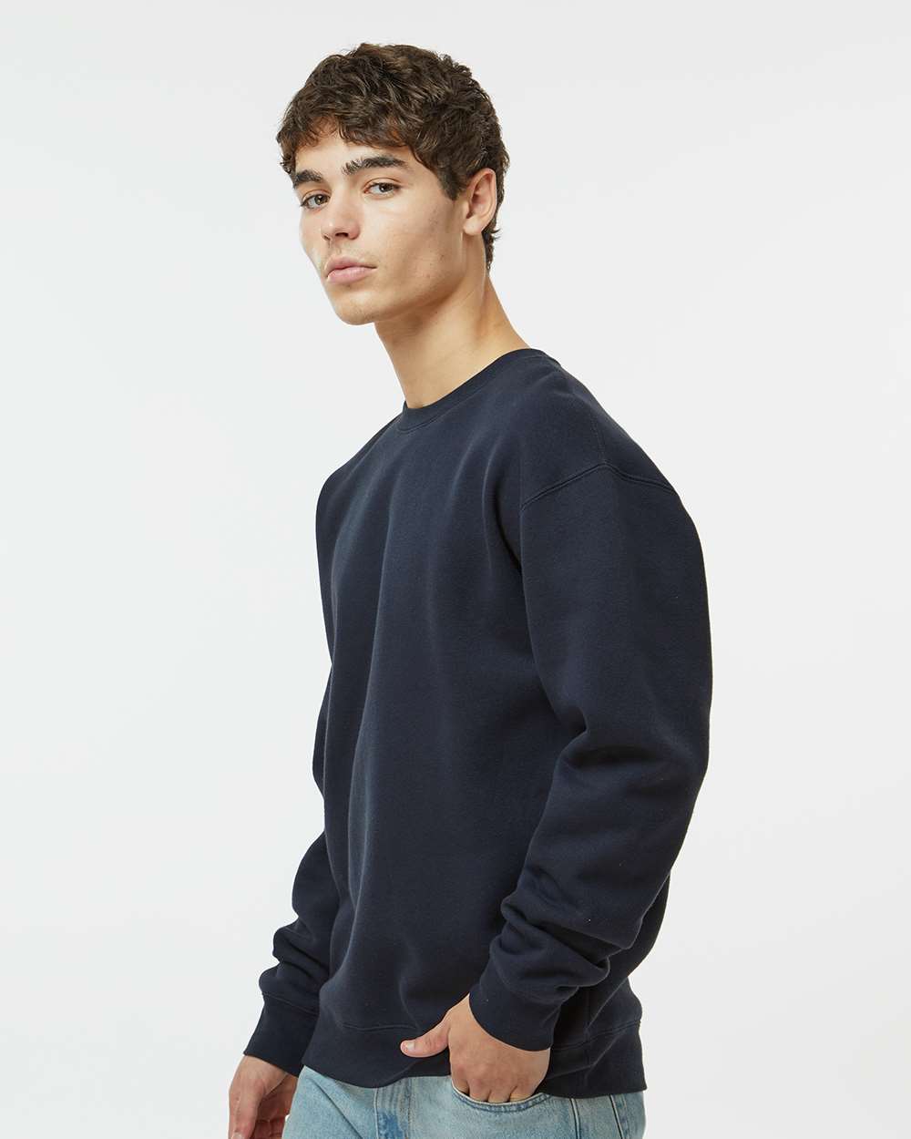 Unisex Heavyweight Crewneck Sweatshirt - OnModelSide - B04076652 - Navy
