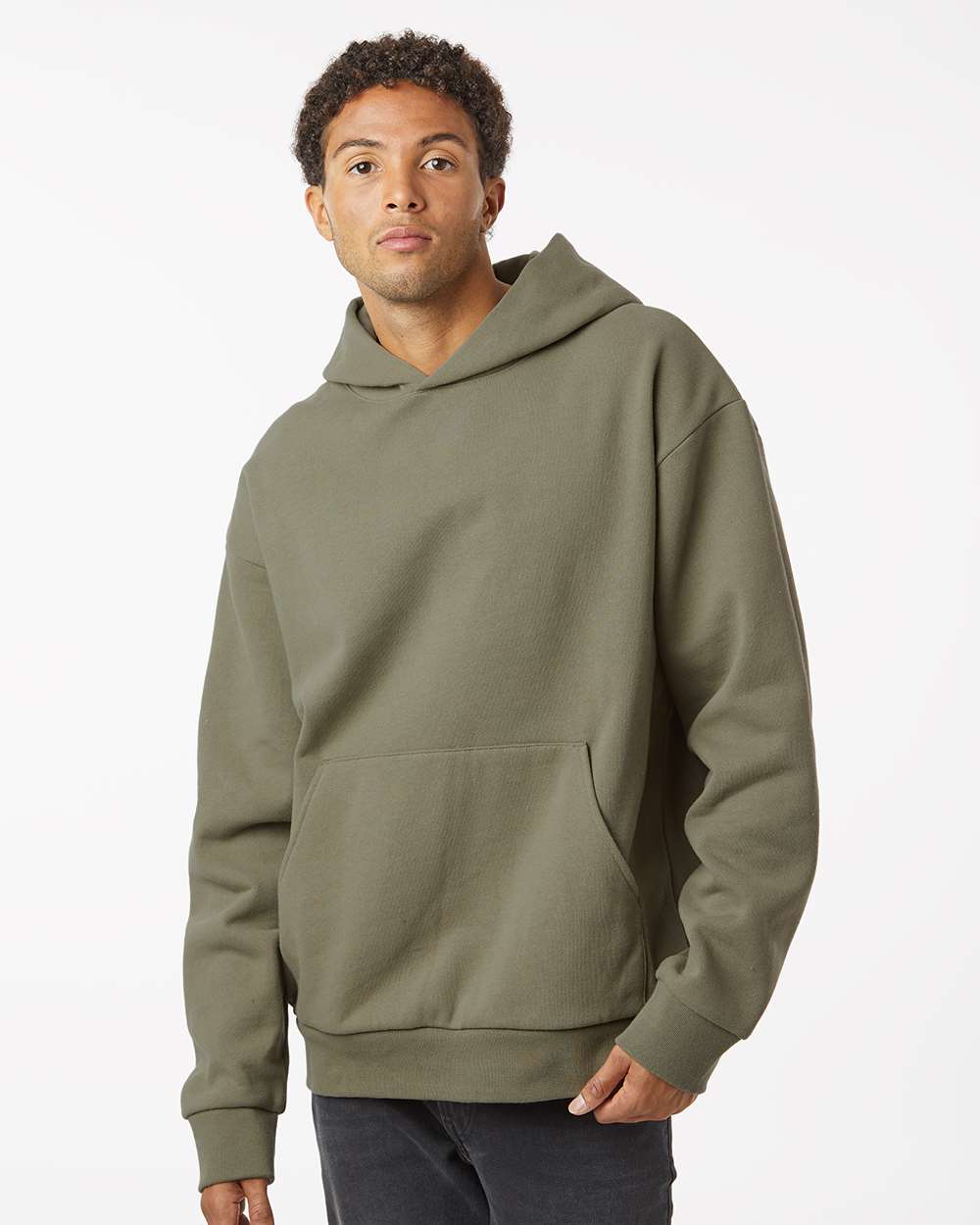 Unisex Mainstreet Hooded Sweatshirt - OnModelFront - B04176542 - Olive