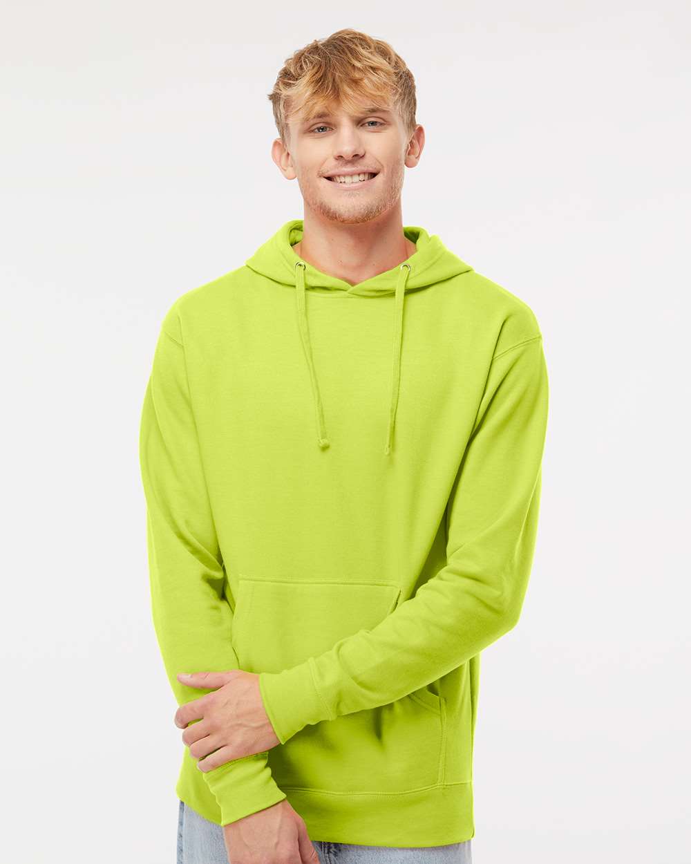 Unisex Midweight Hooded Sweatshirt - OnModelFront - B23676172 - Safety Yellow