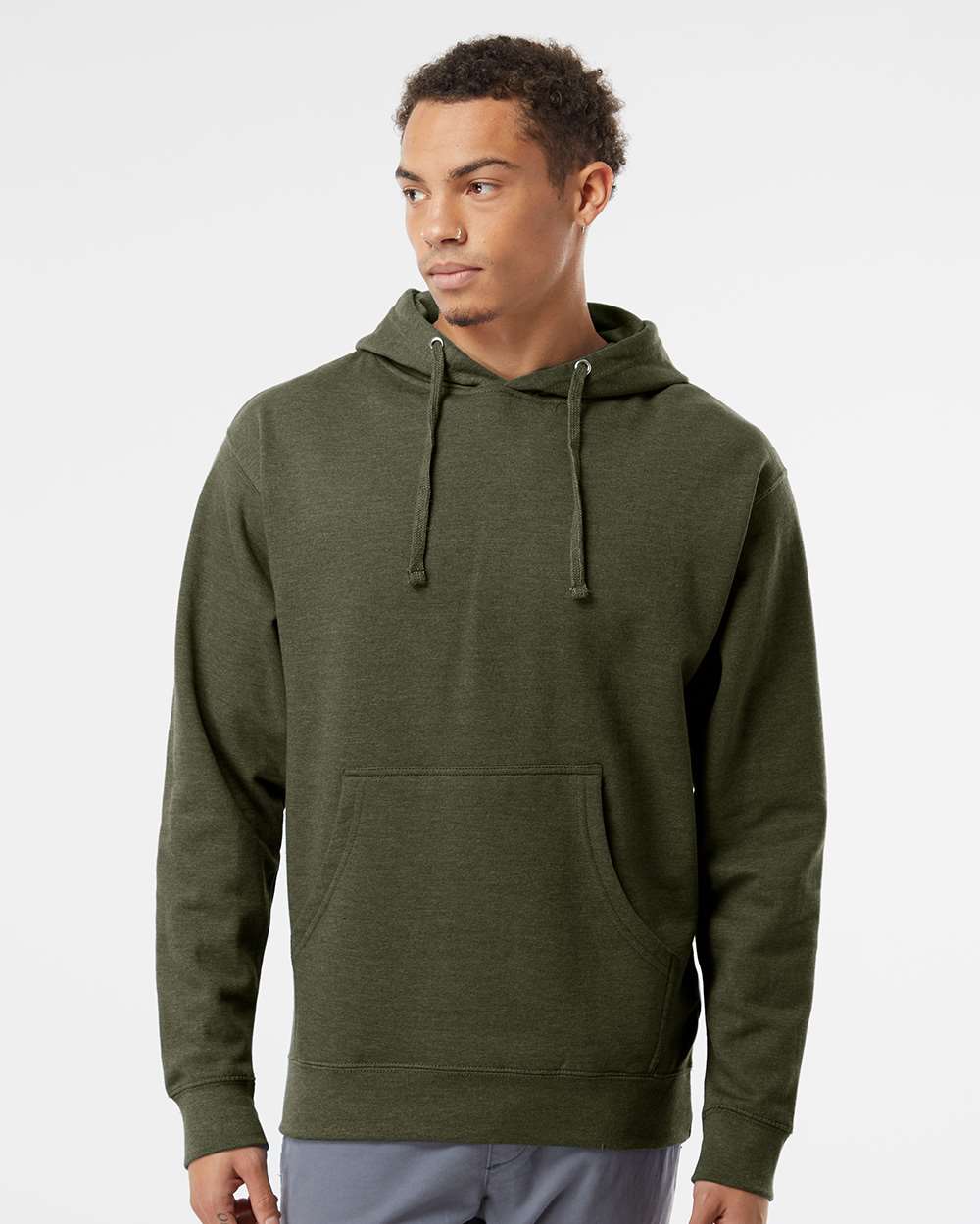 Unisex Midweight Hooded Sweatshirt - OnModelFront - B23676642 - Army Heather