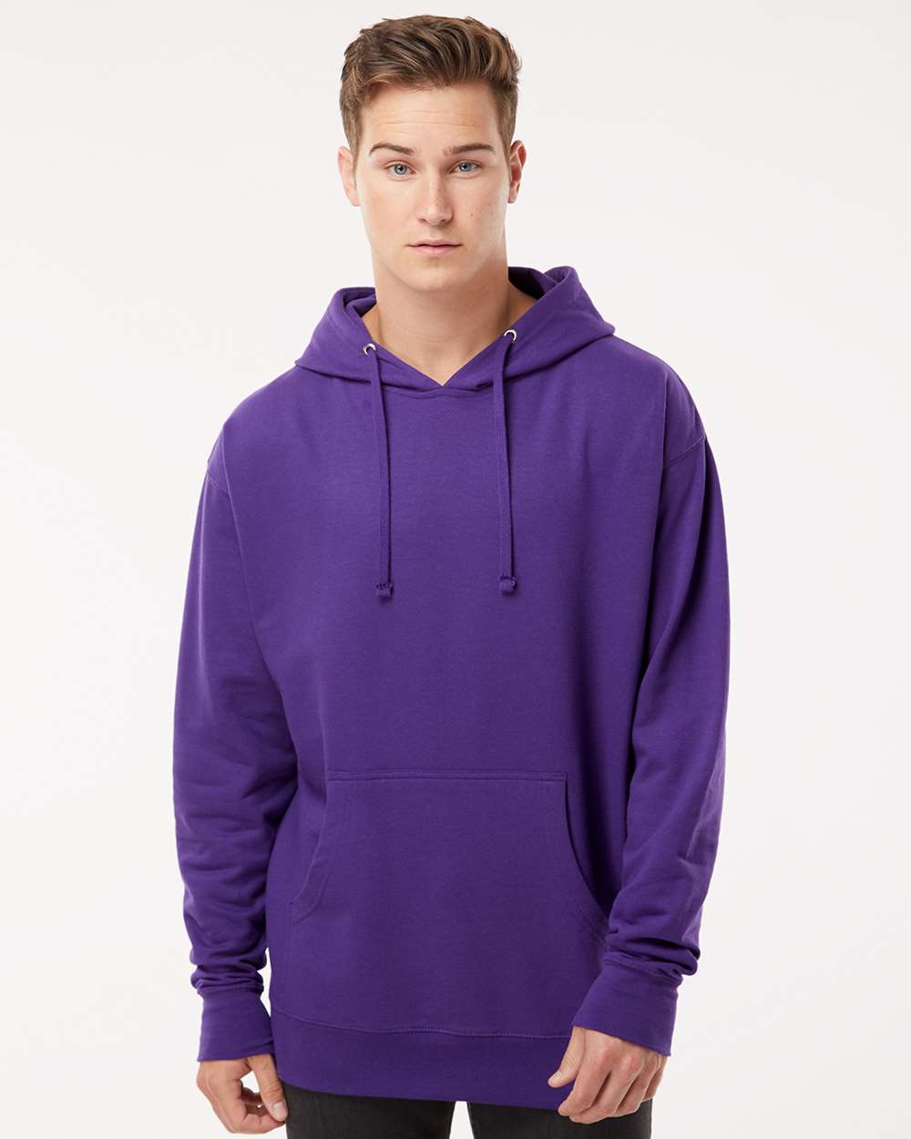 Unisex Midweight Hooded Sweatshirt - OnModelFront - B23676722 - Purple