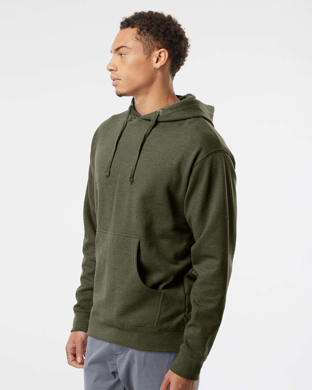 Unisex Midweight Hooded Sweatshirt - OnModelSide - B23676642 - Army Heather