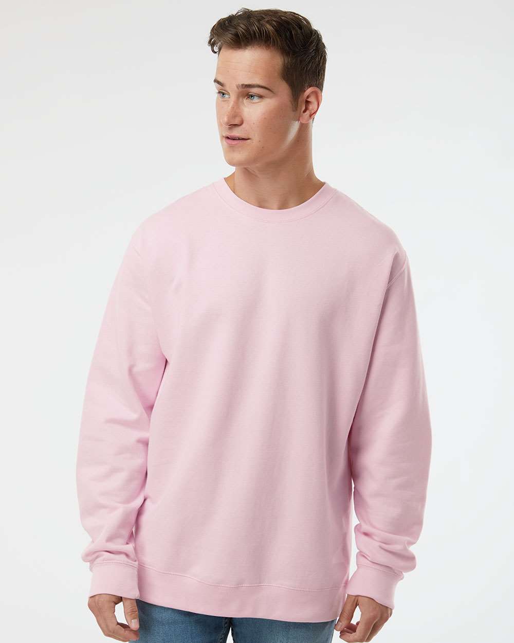 Unisex Midweight Crewneck Sweatshirt - OnModelFront - B83676302 - Light Pink