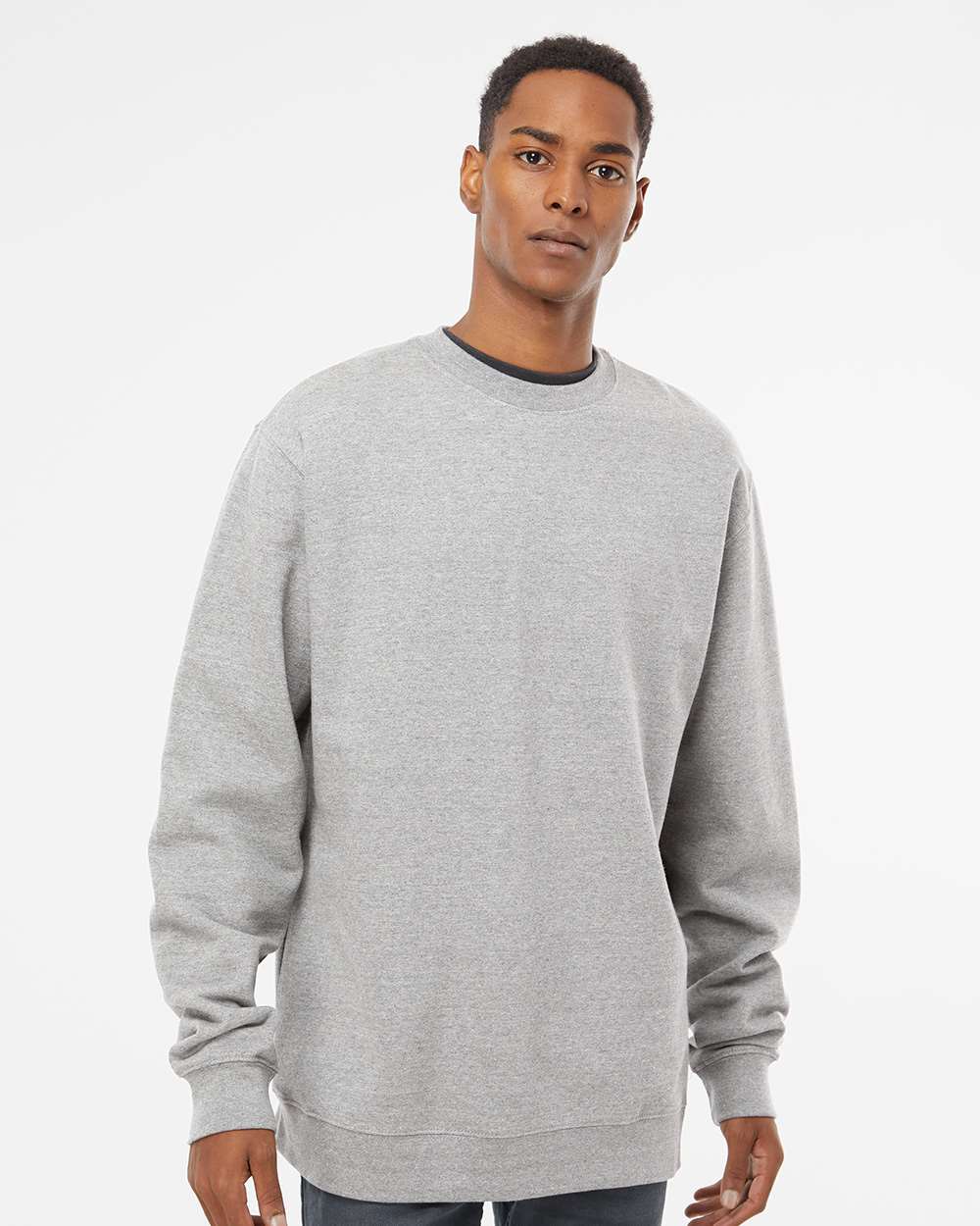 Unisex Midweight Crewneck Sweatshirt - OnModelFront - B83676352 - Grey Heather