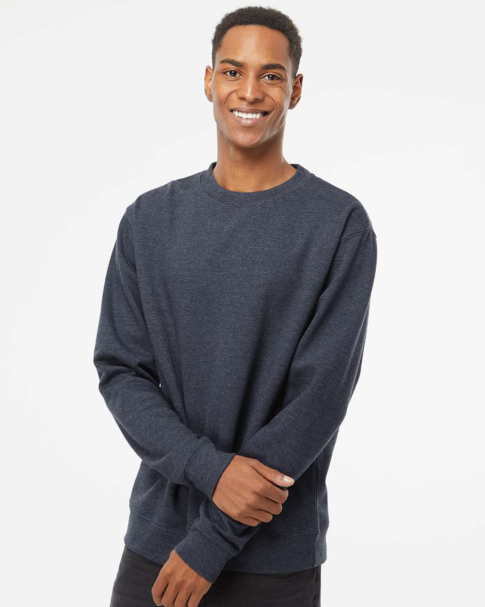 Unisex Midweight Crewneck Sweatshirt - OnModelFront - B83676632 - Classic Navy Heather