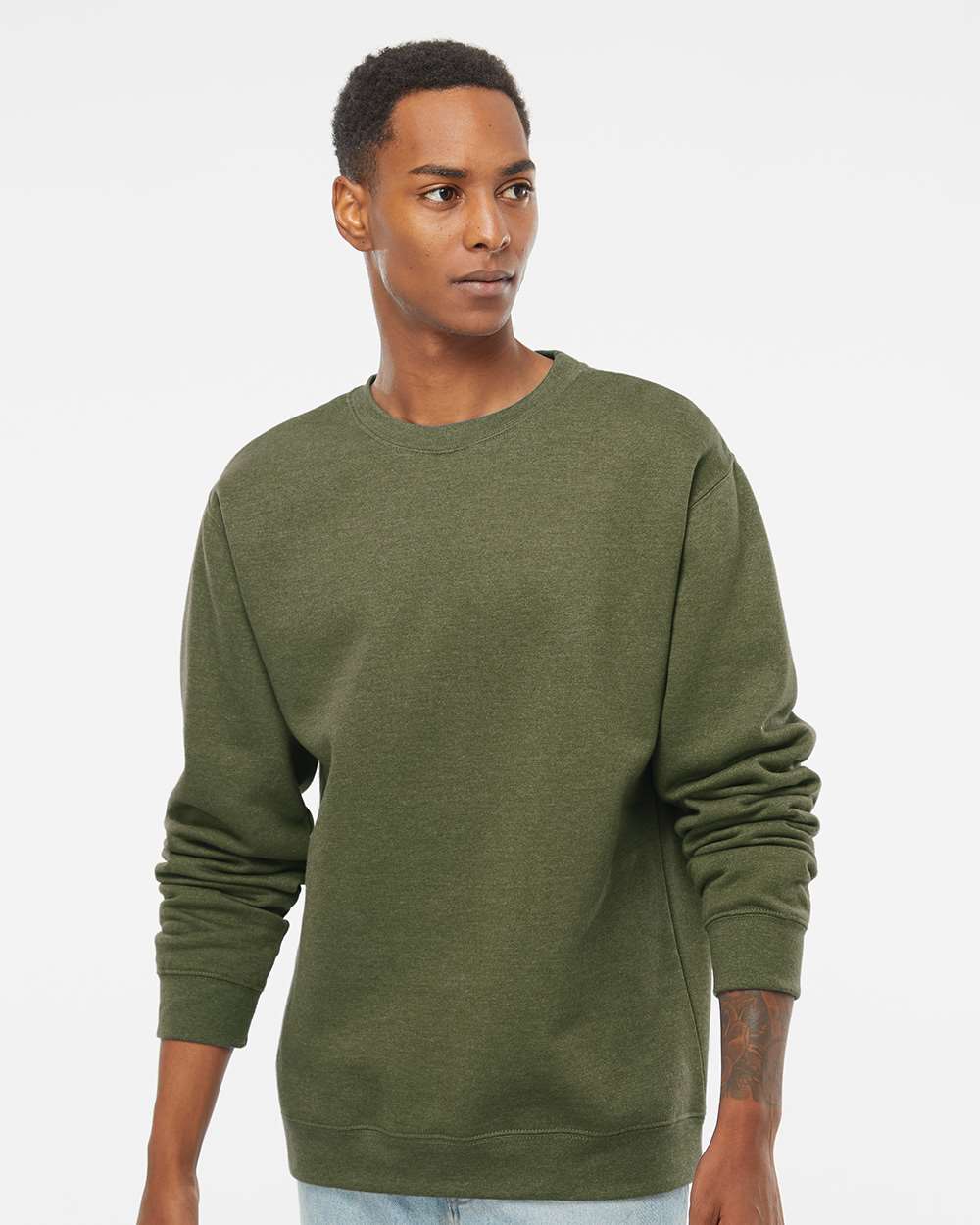 Unisex Midweight Crewneck Sweatshirt - OnModelFront - B83676642 - Army Heather