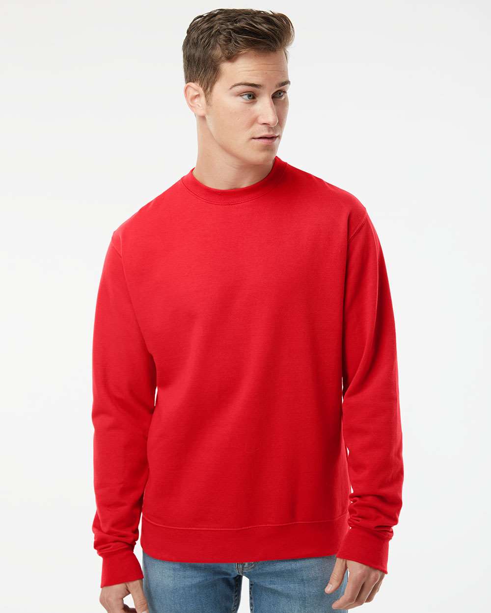Unisex Midweight Crewneck Sweatshirt - OnModelFront - B83676702 - Red