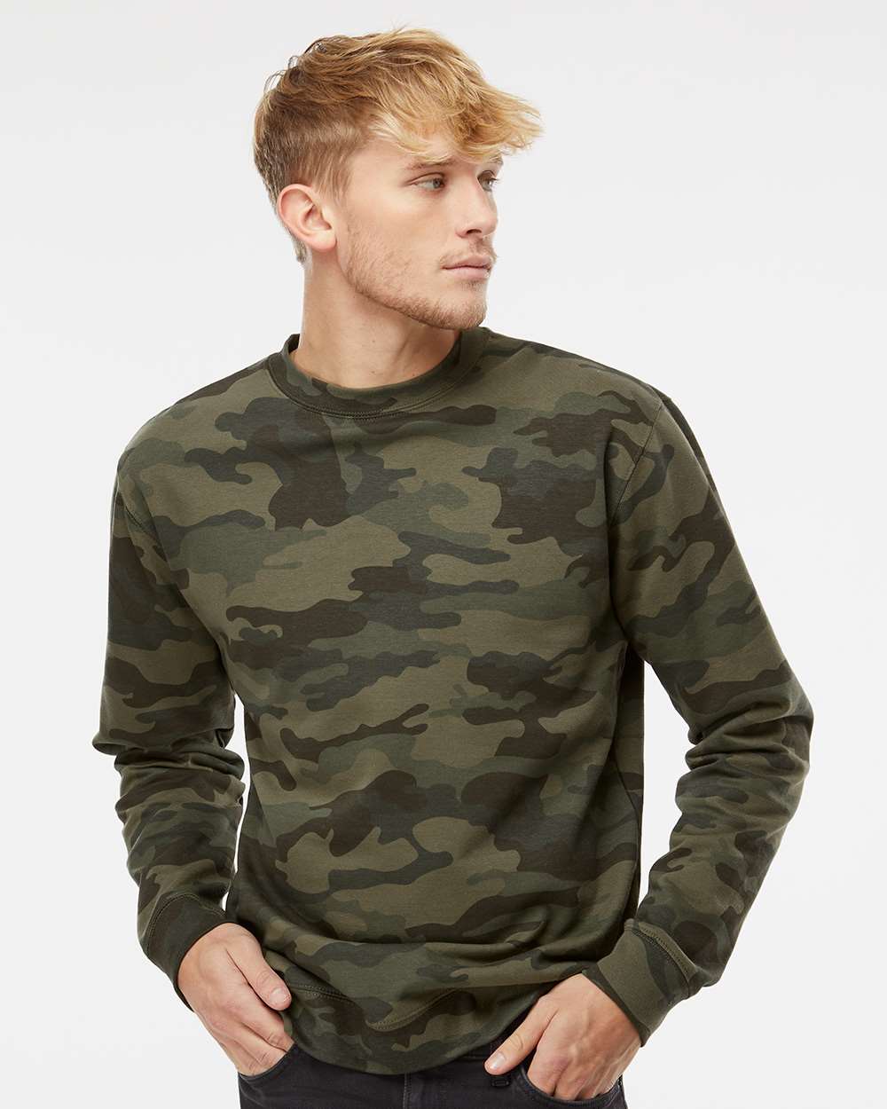 Unisex Midweight Crewneck Sweatshirt - OnModelFront - B83676982 - Forest Camo
