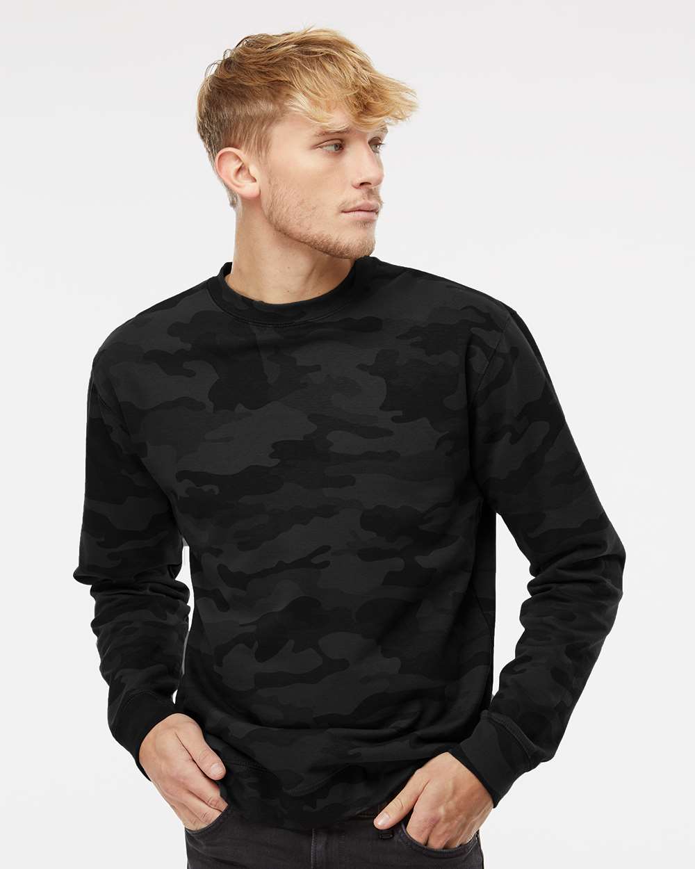 Unisex Midweight Crewneck Sweatshirt - OnModelFront - B83676992 - Black Camo