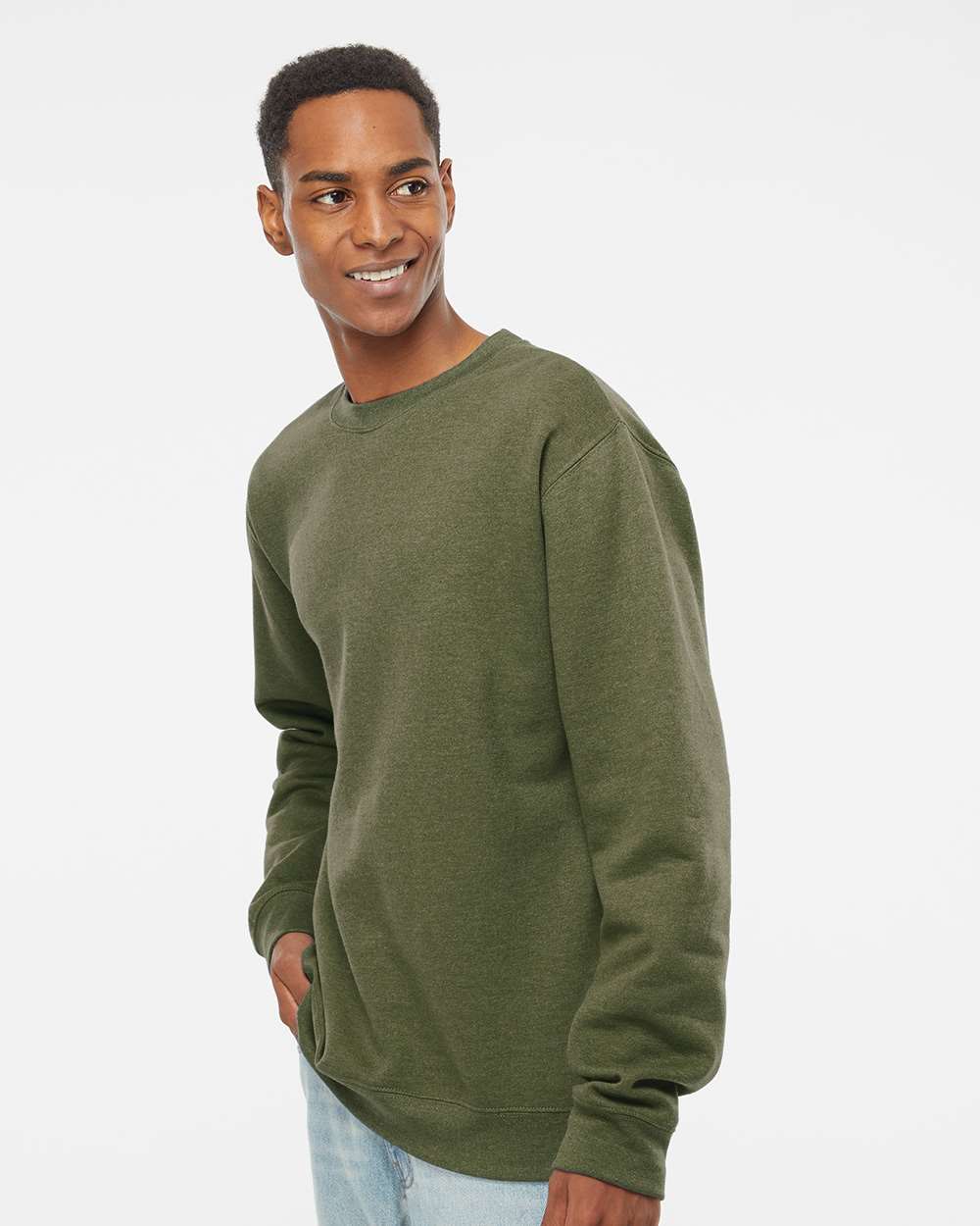 Unisex Midweight Crewneck Sweatshirt - OnModelSide - B83676642 - Army Heather