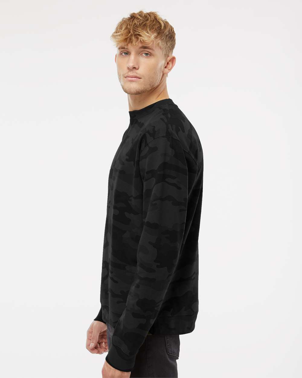 Unisex Midweight Crewneck Sweatshirt - OnModelSide - B83676992 - Black Camo