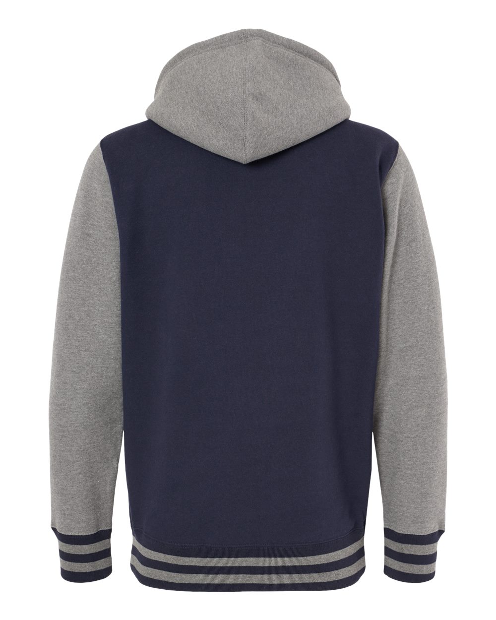 Unisex Heavyweight Varsity Full-Zip Hooded Sweatshirt - Back - B20576652 - Classic Navy/ Gunmetal Heather