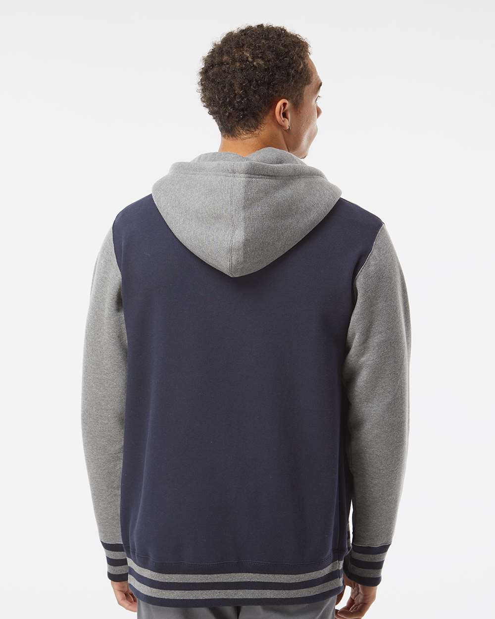Unisex Heavyweight Varsity Full-Zip Hooded Sweatshirt - OnModelBack - B20576652 - Classic Navy/ Gunmetal Heather
