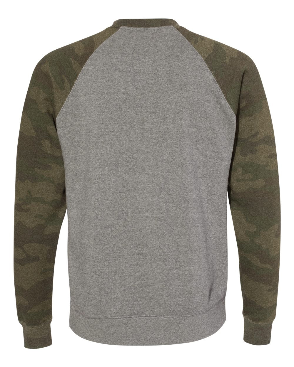 Unisex Special Blend Raglan Crewneck Sweatshirt - Back - B82576982 - Nickel Heather/ Forest Camo