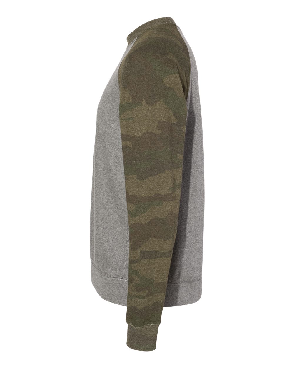 Unisex Special Blend Raglan Crewneck Sweatshirt - DirectSide - B82576982 - Nickel Heather/ Forest Camo