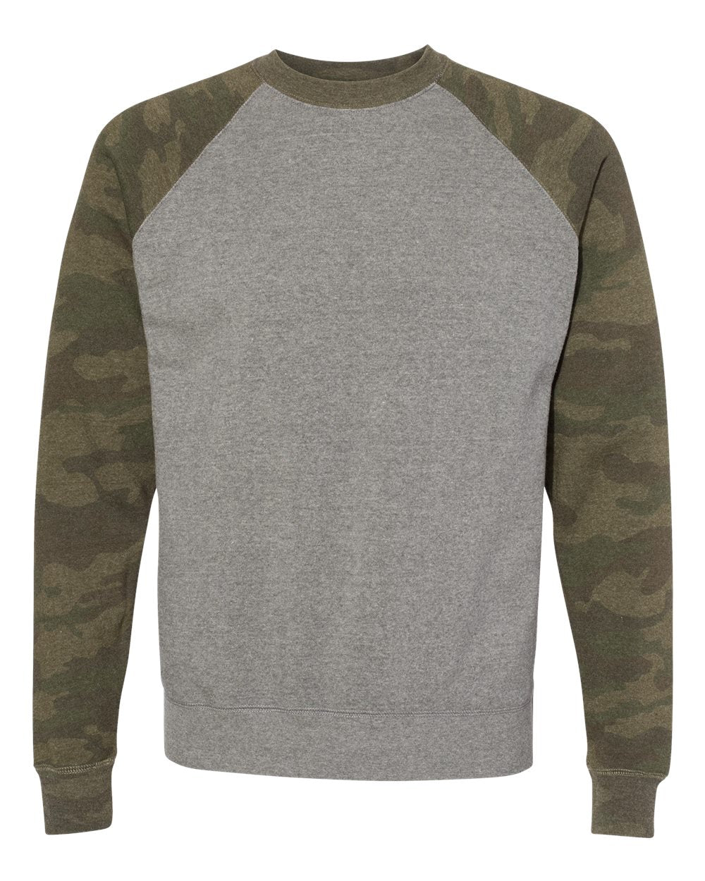 Unisex Special Blend Raglan Crewneck Sweatshirt - Front - B82576982 - Nickel Heather/ Forest Camo