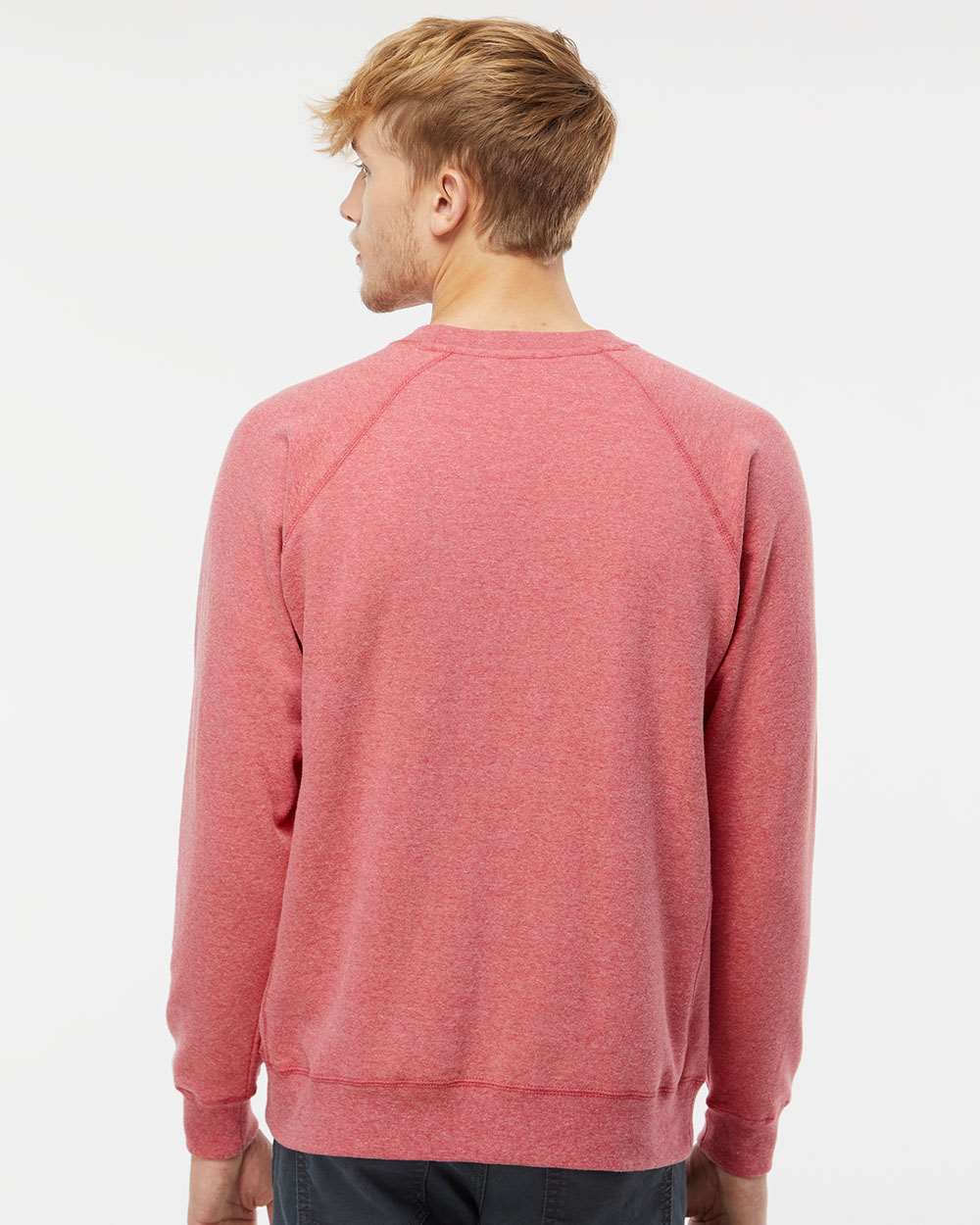 Unisex Special Blend Raglan Crewneck Sweatshirt - OnModelBack - B82576033 - Pomegranate