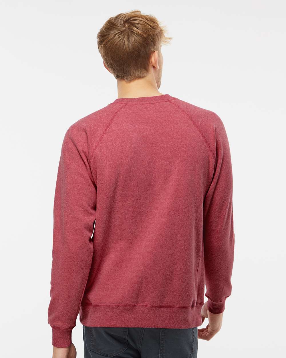 Unisex Special Blend Raglan Crewneck Sweatshirt - OnModelBack - B82576222 - Crimson