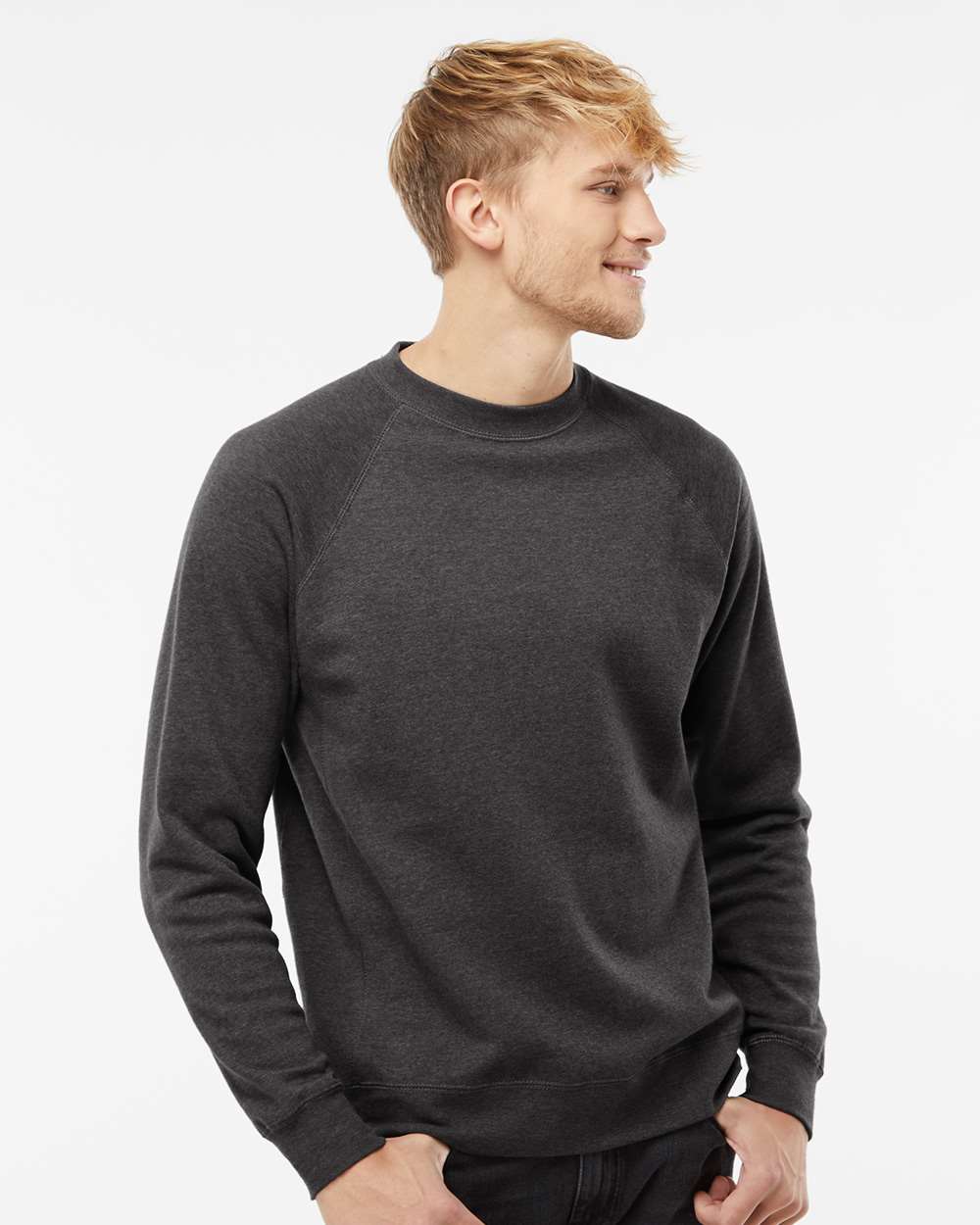 Unisex Special Blend Raglan Crewneck Sweatshirt - OnModelFront - B82576092 - Carbon