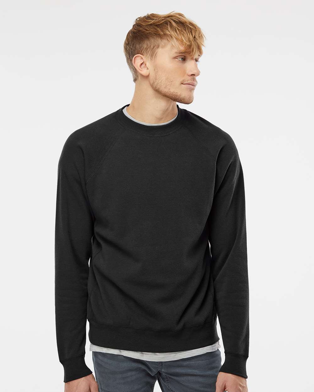 Unisex Special Blend Raglan Crewneck Sweatshirt - OnModelFront - B82576502 - Black